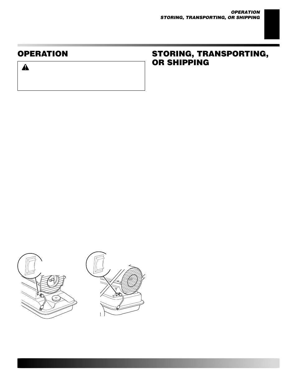 Operation, Storing, transporting, or shipping | Desa GK30 User Manual | Page 7 / 94