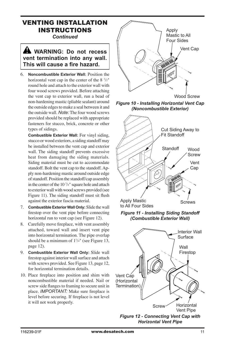Venting installation instructions | Desa KC42N User Manual | Page 11 / 44