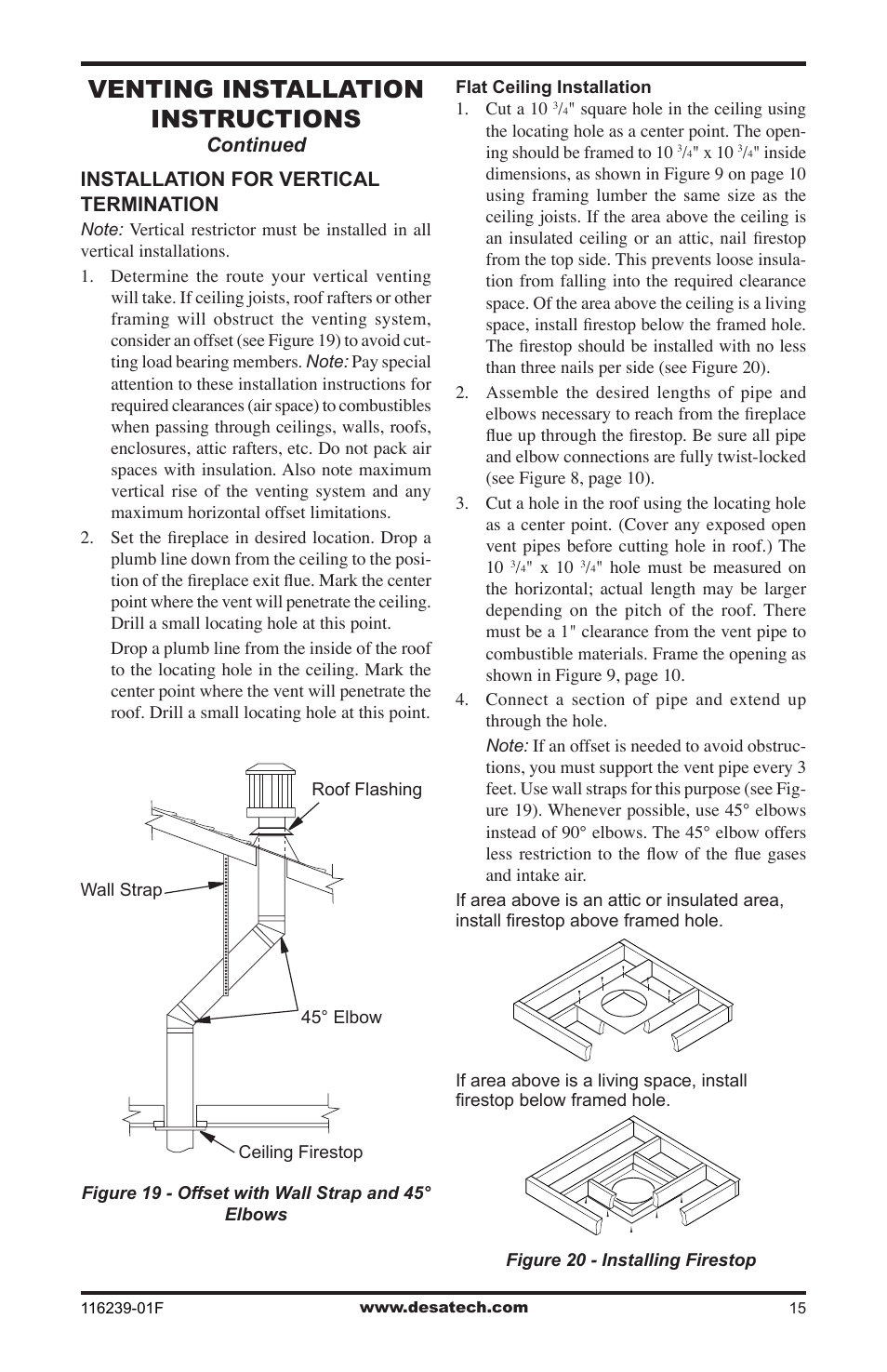 Venting installation instructions | Desa KC42N User Manual | Page 15 / 44
