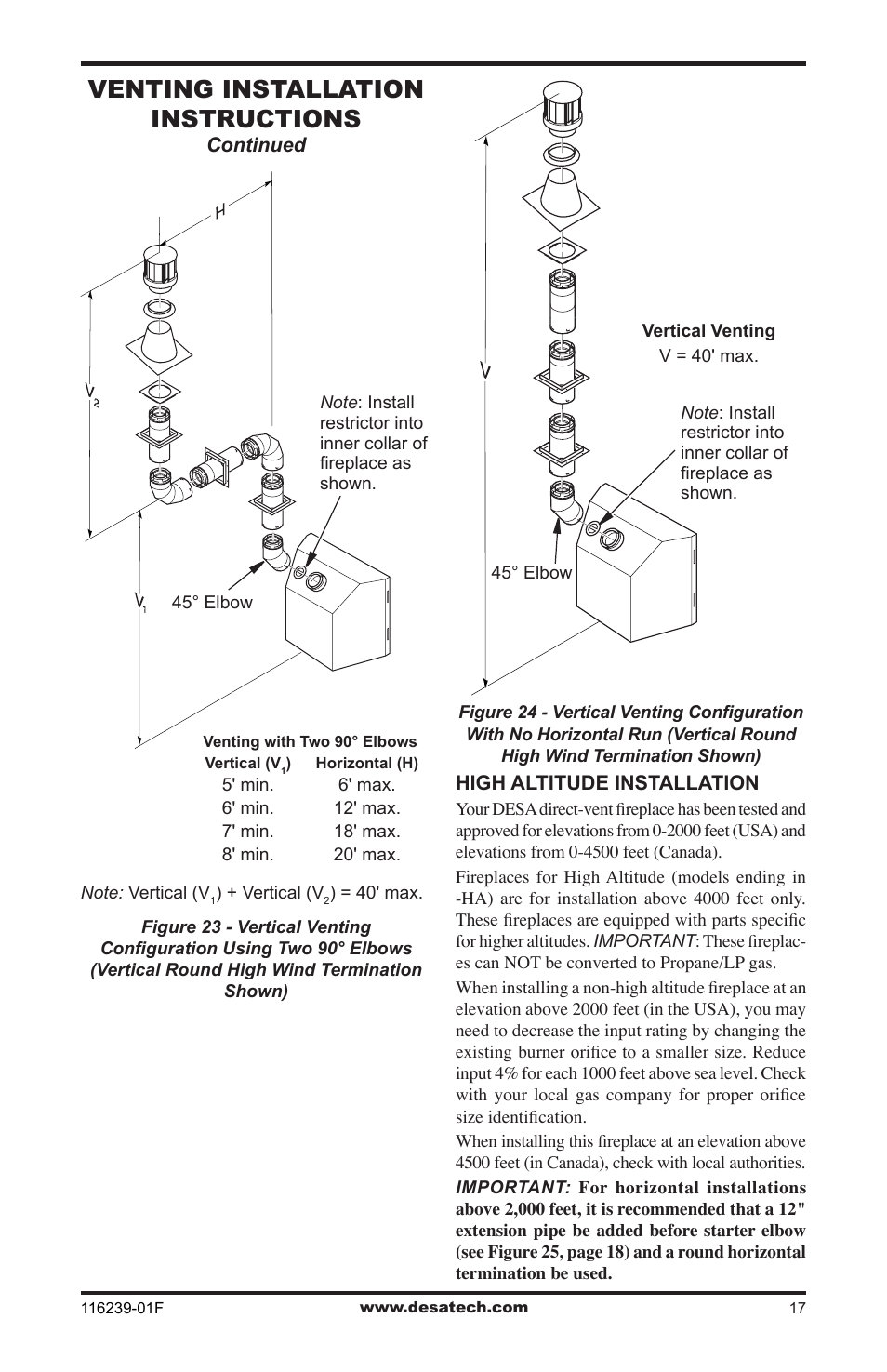 Venting installation instructions | Desa KC42N User Manual | Page 17 / 44