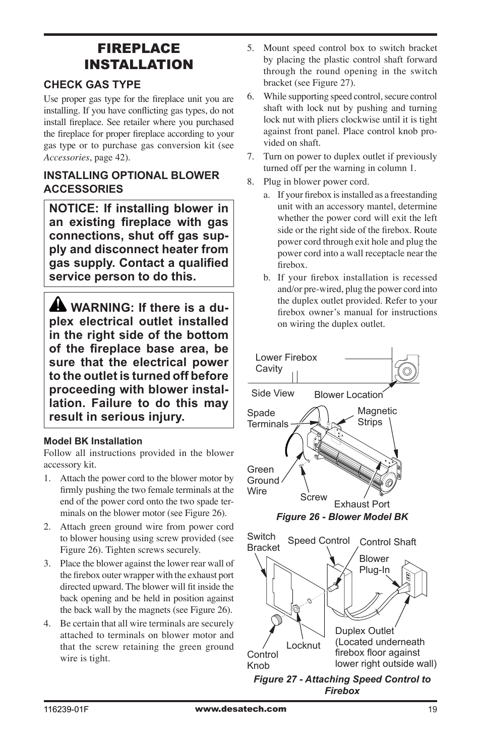 Fireplace installation | Desa KC42N User Manual | Page 19 / 44