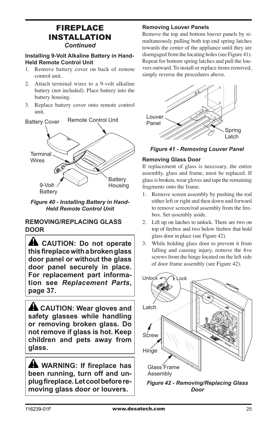 Fireplace installation | Desa KC42N User Manual | Page 25 / 44