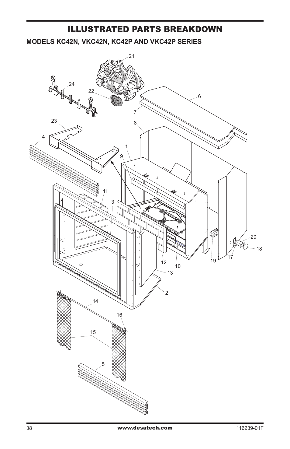Illustrated parts breakdown and parts list, Illustrated parts breakdown | Desa KC42N User Manual | Page 38 / 44