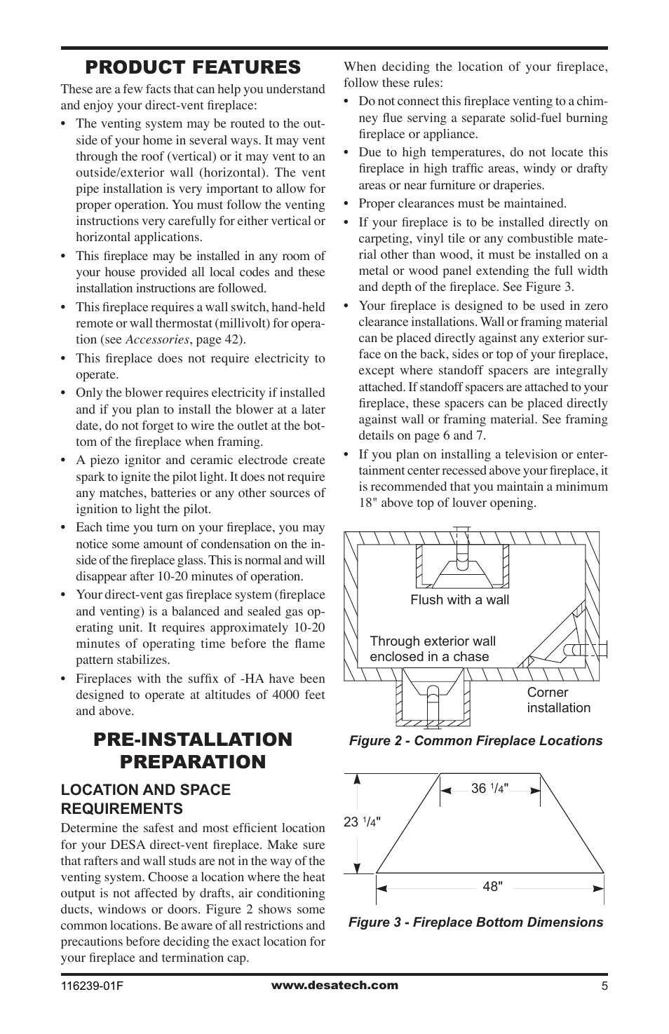 Product features, Pre-installation preparation, Drw fw | Desa KC42N User Manual | Page 5 / 44