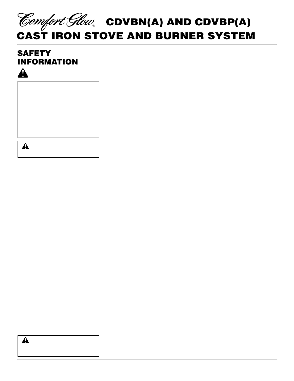 Cast iron stove and burner system, Cdvbn(a) and cdvbp(a), Safety information | Desa CDVBN(A) User Manual | Page 2 / 36