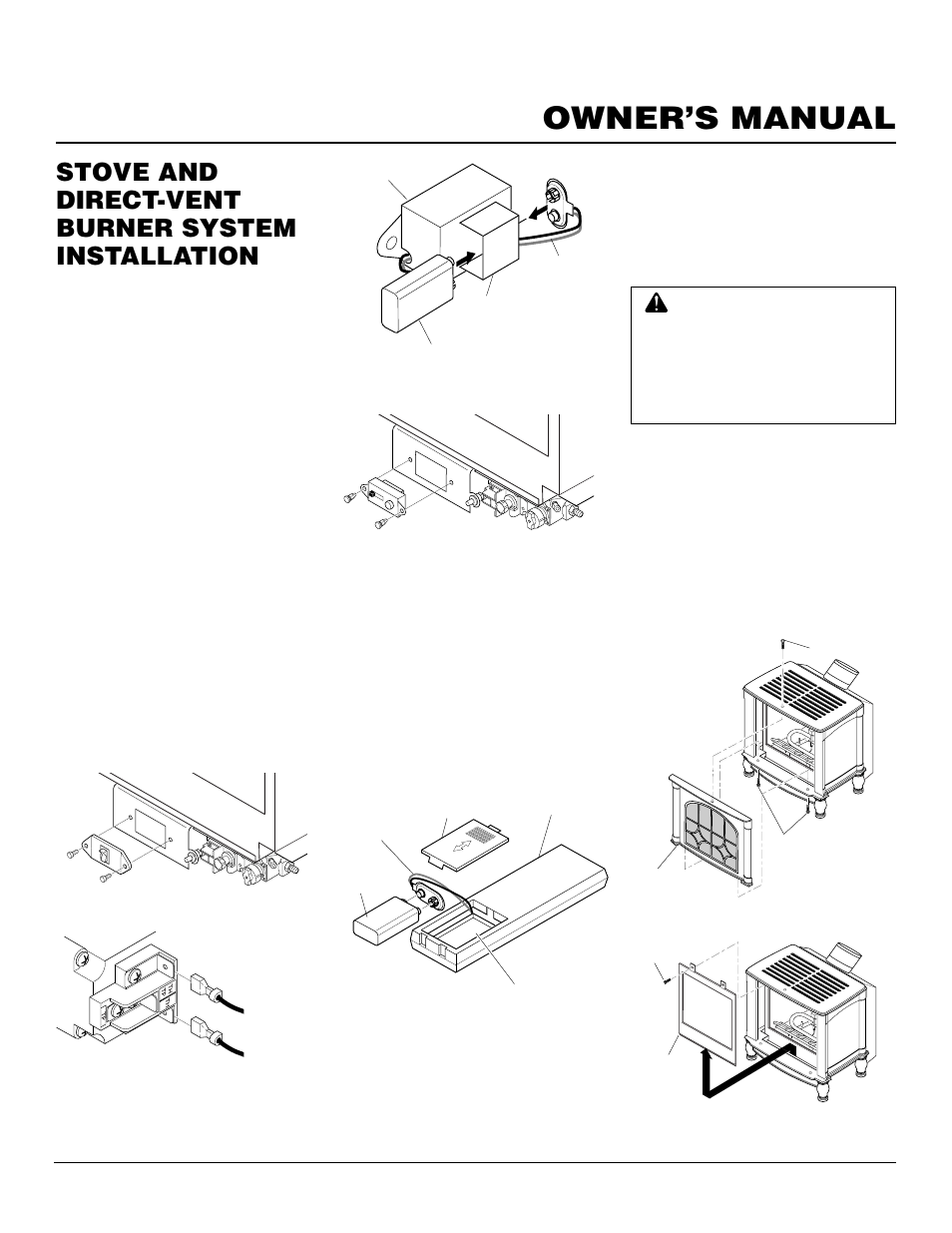 Owner’s manual, Stove and direct-vent burner system installation, Continued | Removing/replacing glass door, Installing remote receiver | Desa CDVBN(A) User Manual | Page 21 / 36