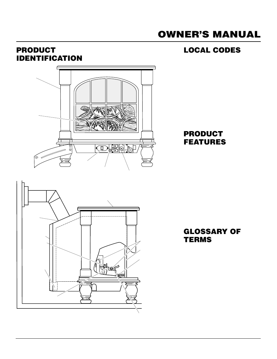 Owner’s manual, Product identification, Local codes product features | Glossary of terms, Operation, Piezo ignitor | Desa CDVBN(A) User Manual | Page 3 / 36