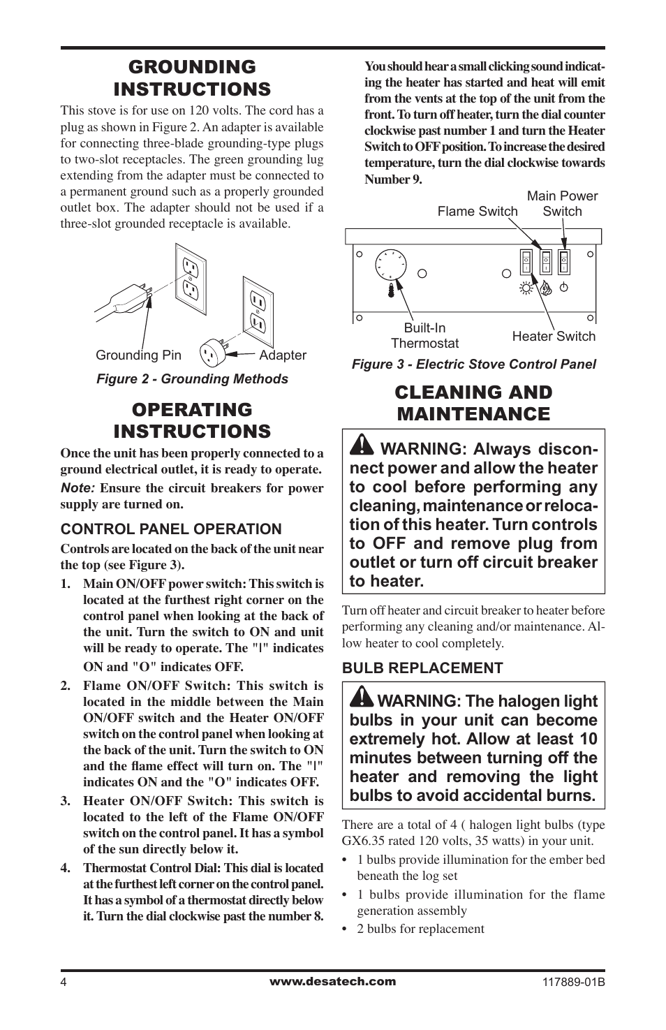Grounding instructions, Operating instructions, Cleaning and maintenance | Desa CGESS User Manual | Page 4 / 8
