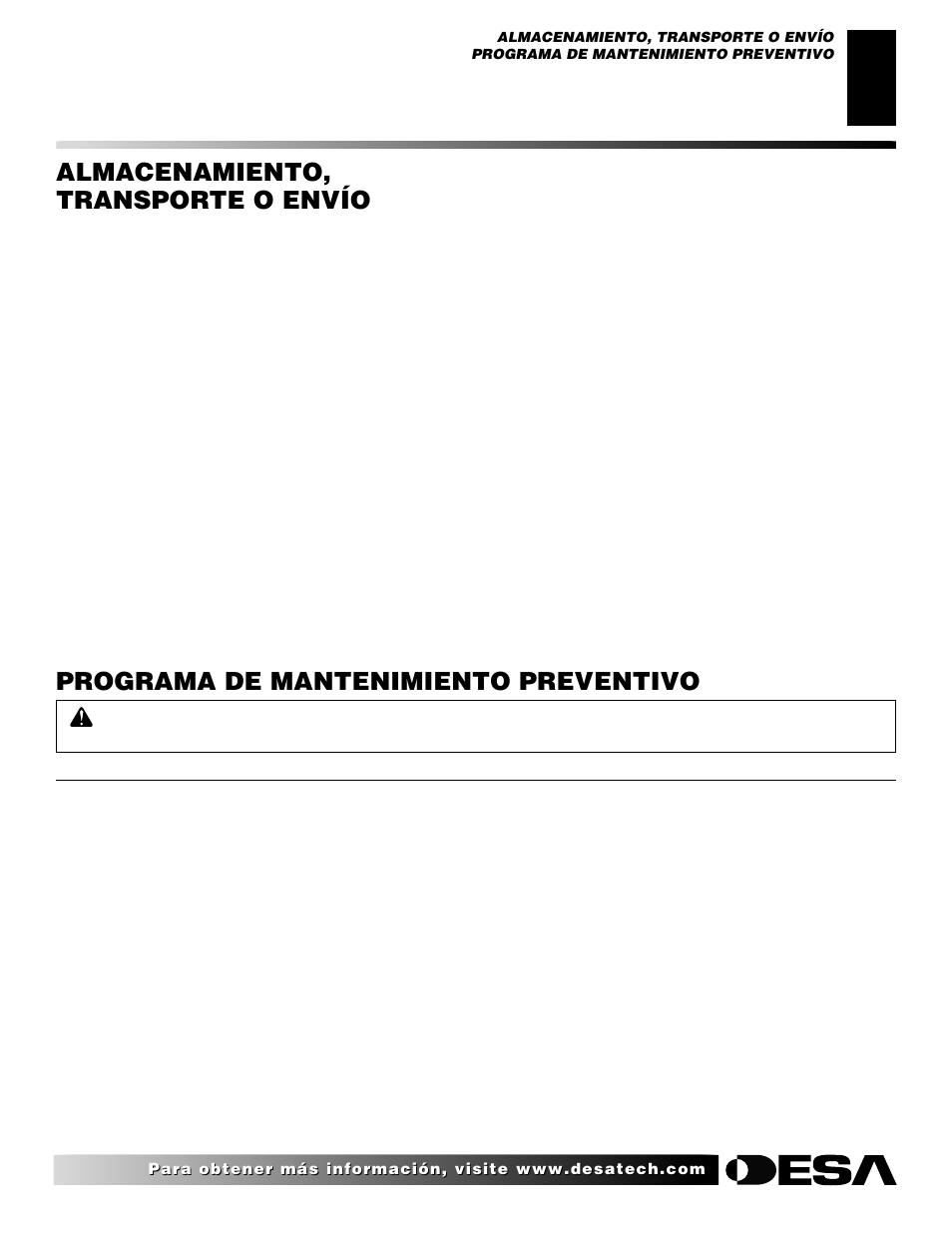 Almacenamiento, transporte o envío, Programa de mantenimiento preventivo | Desa H.S.I. User Manual | Page 25 / 40