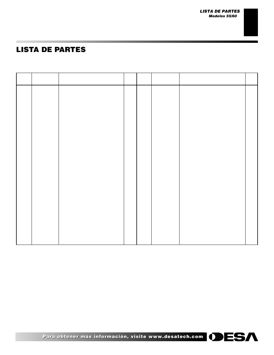 Lista de partes, Modelos55/60 | Desa H.S.I. User Manual | Page 35 / 40