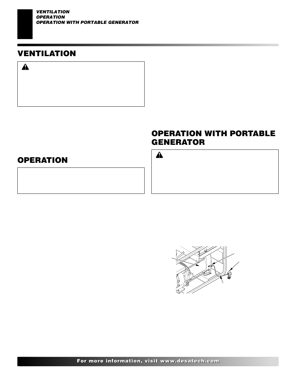 Operation with portable generator, Ventilation, Operation | Desa H.S.I. User Manual | Page 4 / 40