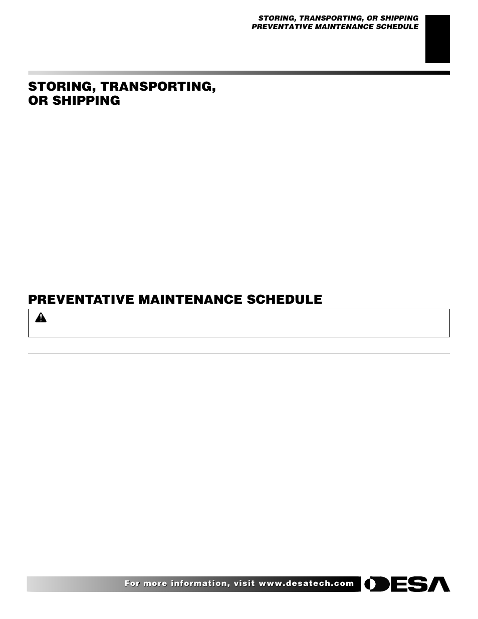 Preventative maintenance schedule, Storing, transporting, or shipping | Desa H.S.I. User Manual | Page 5 / 40