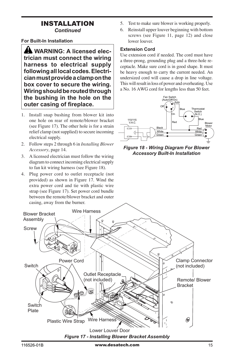 Installation, Continued | Desa VDCFTNB User Manual | Page 15 / 44