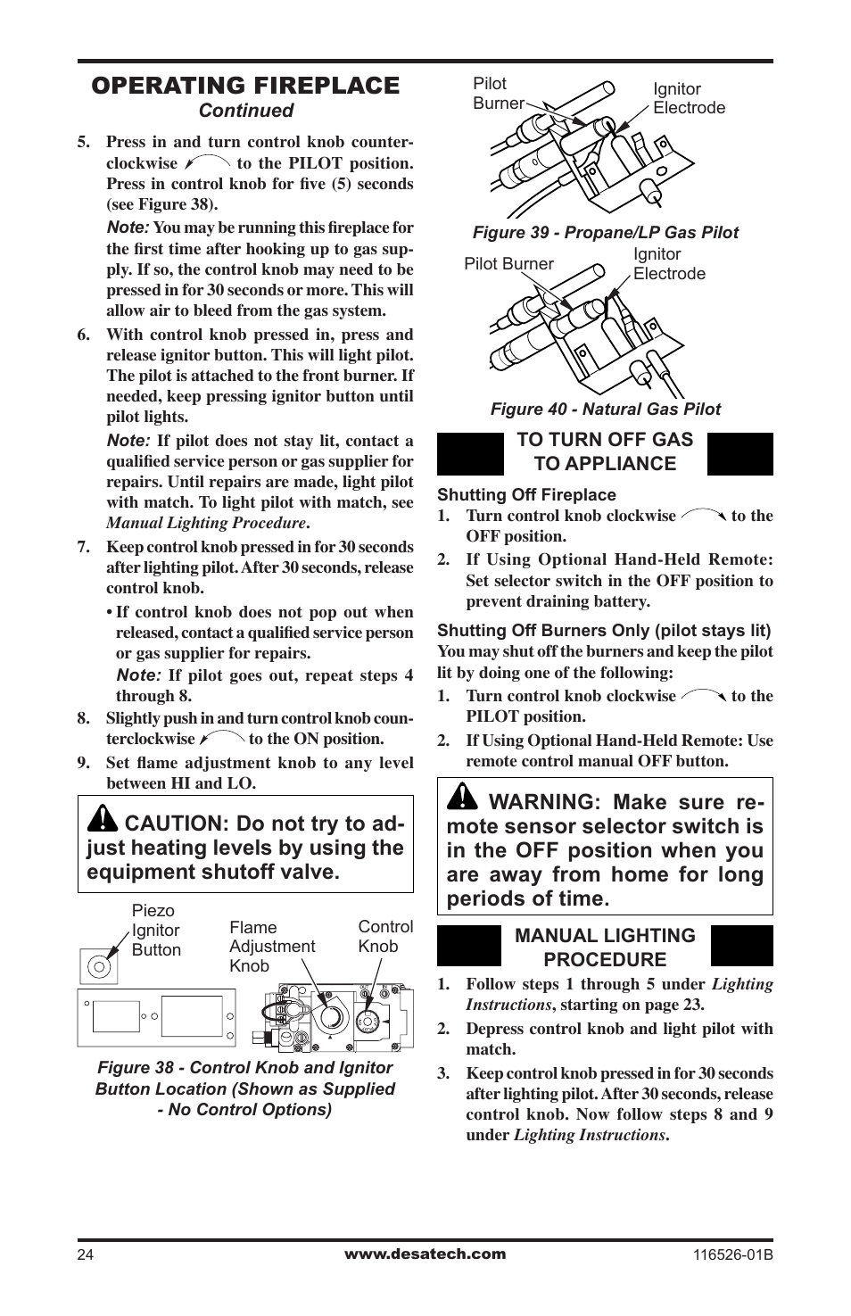 Operating fireplace | Desa VDCFTNB User Manual | Page 24 / 44