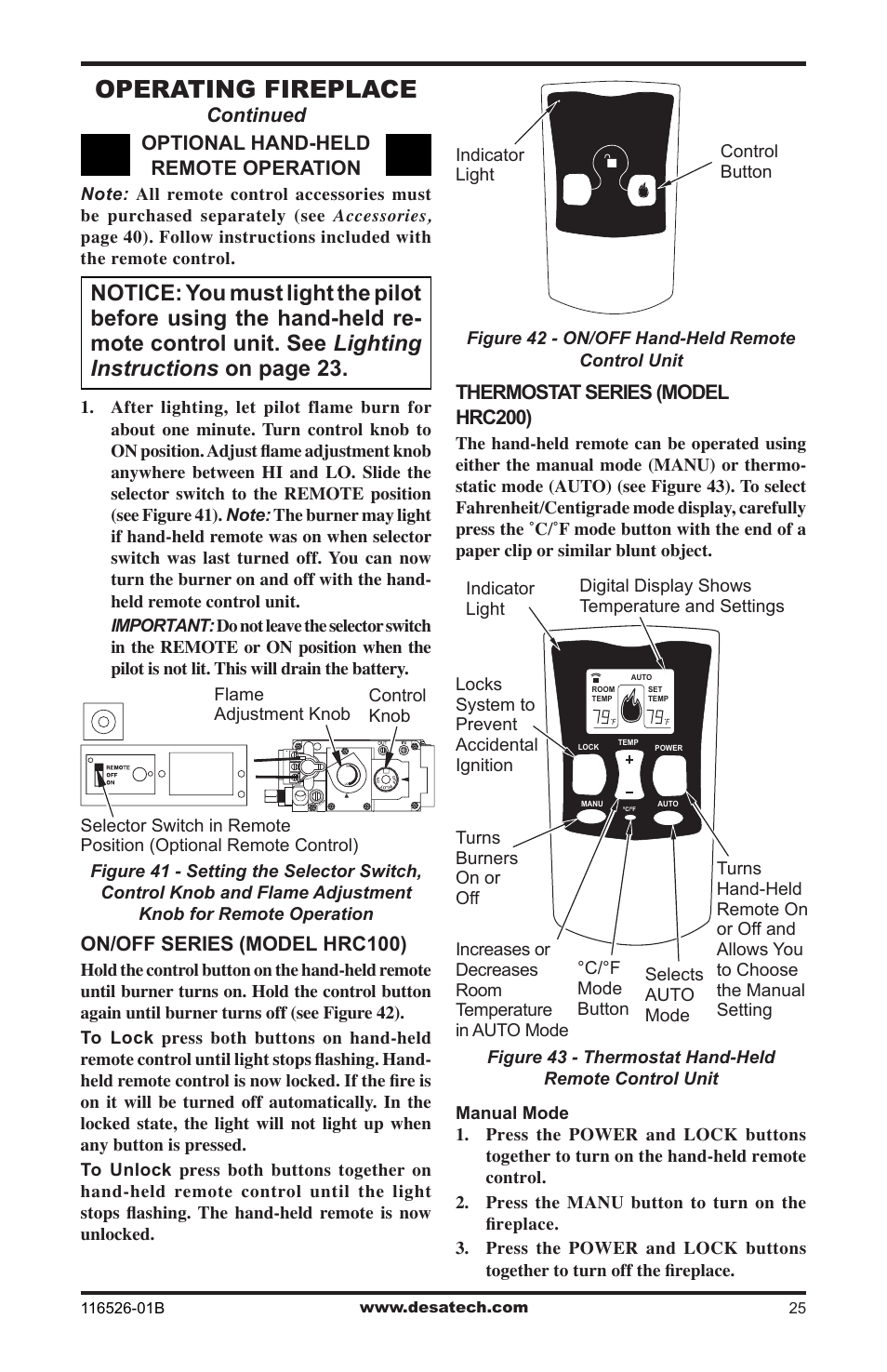 Operating fireplace | Desa VDCFTNB User Manual | Page 25 / 44
