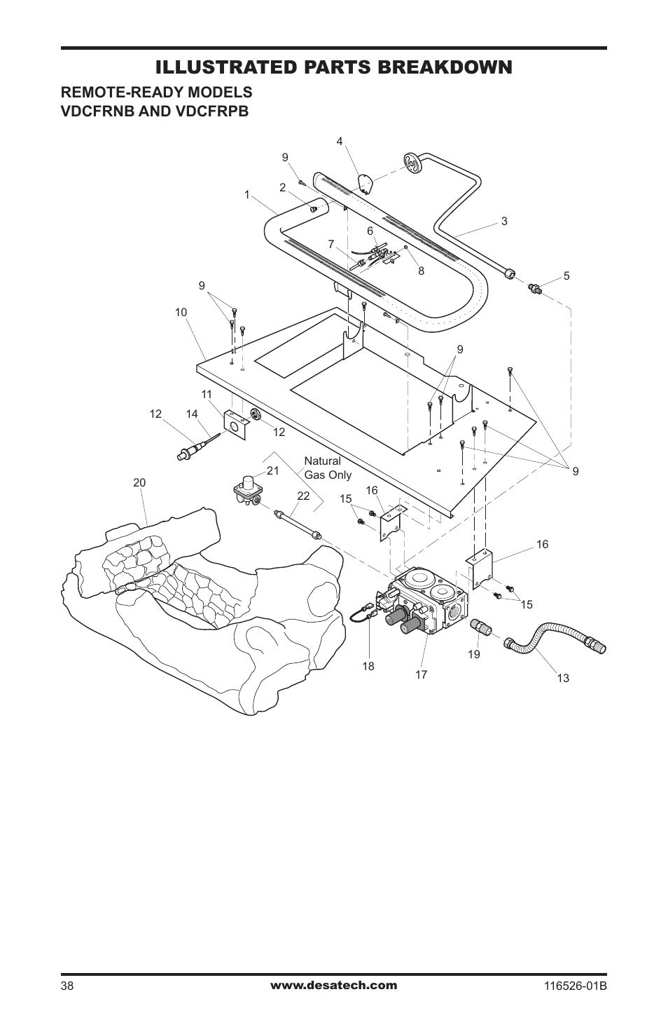 Illustrated parts breakdown, Remote-ready models vdcfrnb and vdcfrpb | Desa VDCFTNB User Manual | Page 38 / 44