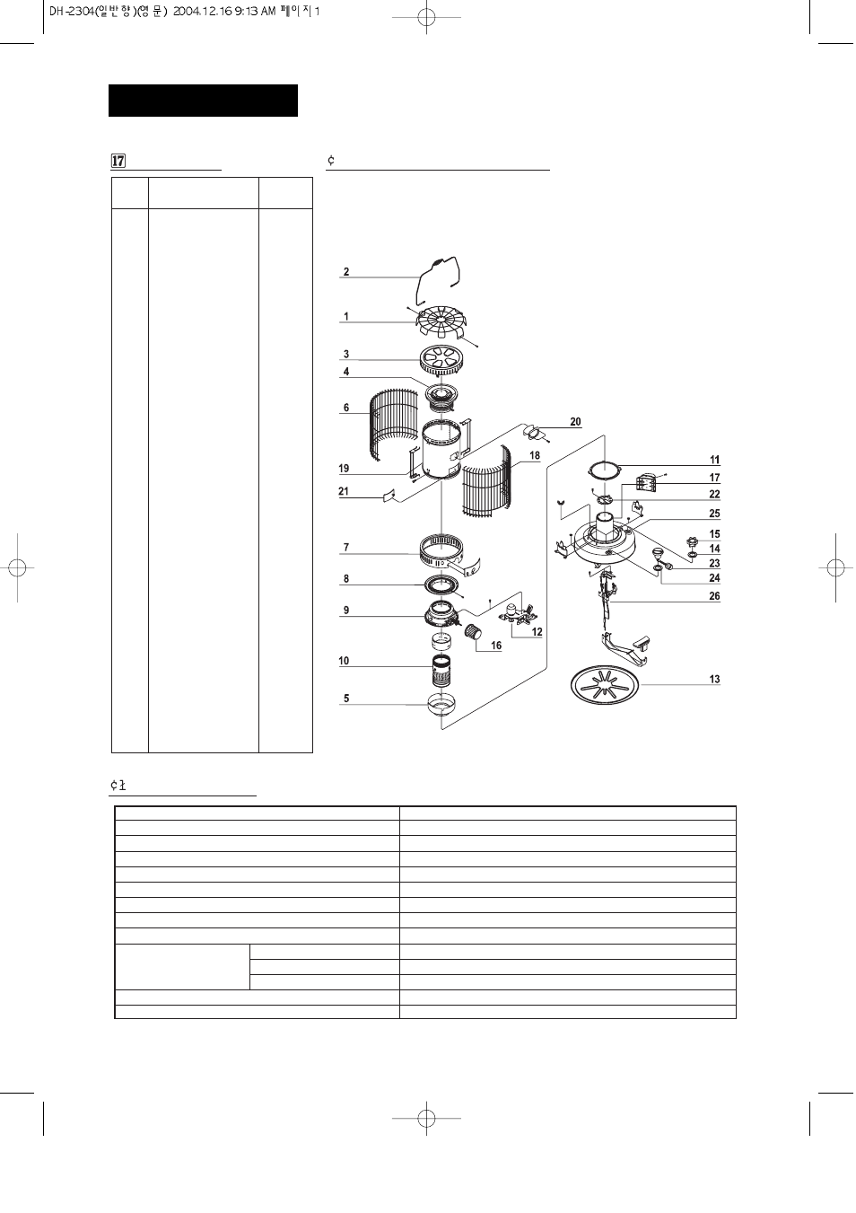 Parts list ¢ exploded parts drawing, Ł specifications | DuraHeat DH 2304 User Manual | Page 16 / 16