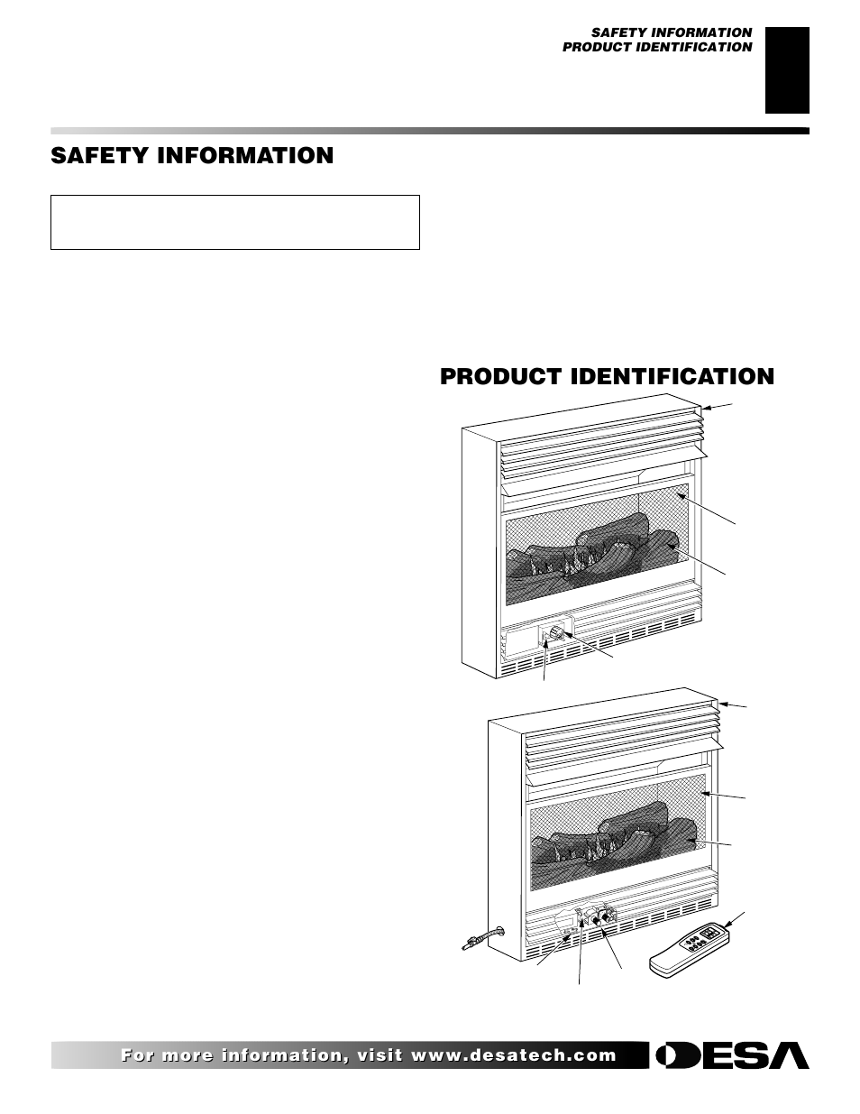 Safety information, Product identification, Continued | Desa and EFS26NR User Manual | Page 3 / 44