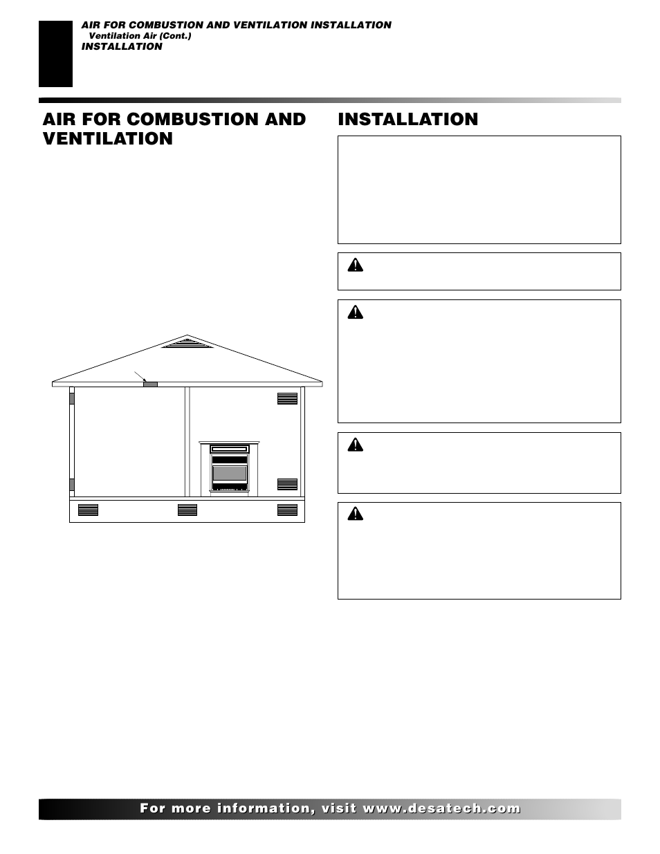 Air for combustion and ventilation, Installation, Continued | Desa and EFS26NR User Manual | Page 8 / 44