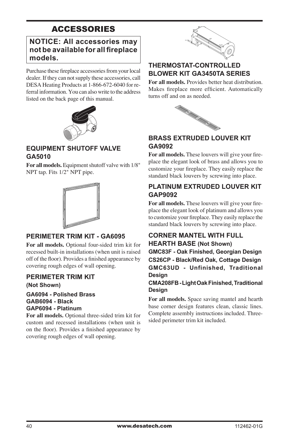 Accessories | Desa EFS10TNA User Manual | Page 40 / 44