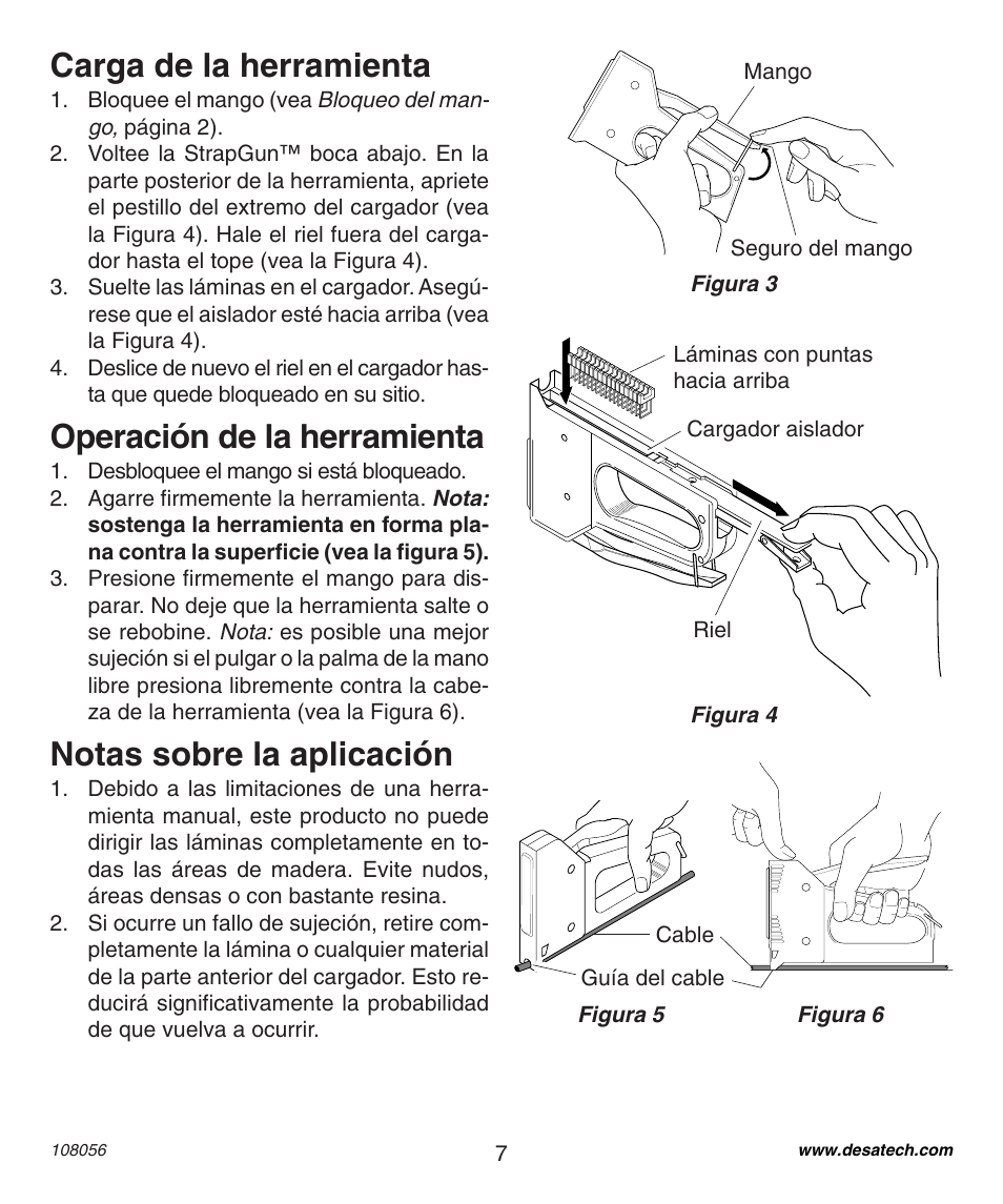 Carga de la herramienta, Operación de la herramienta, Notas sobre la aplicación | Desa 1214NM User Manual | Page 7 / 12