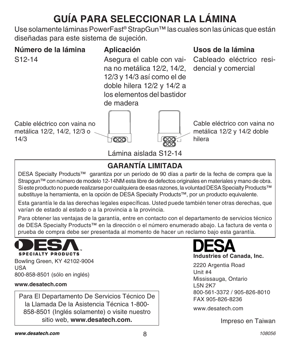 Guía para seleccionar la lámina | Desa 1214NM User Manual | Page 8 / 12