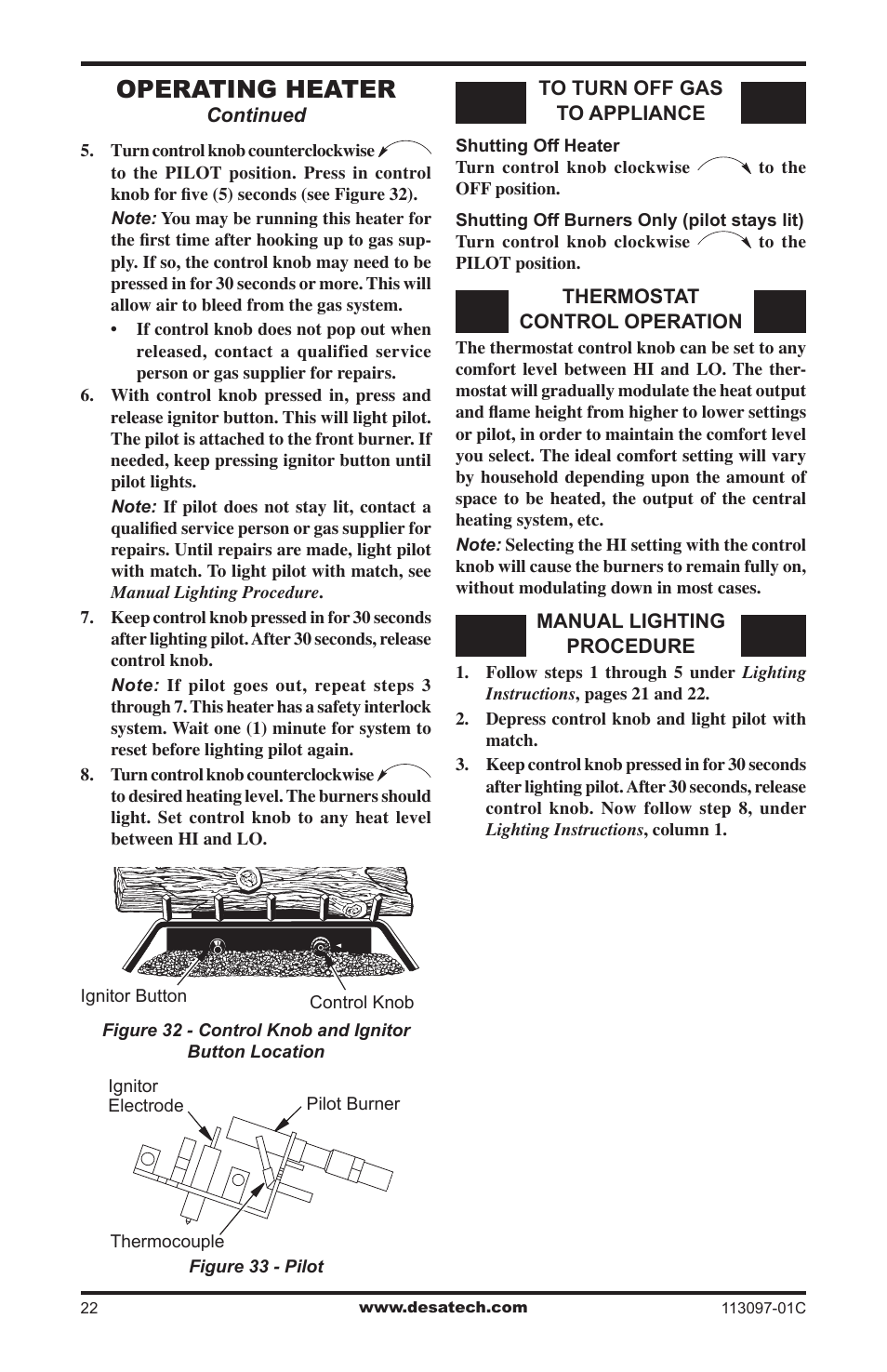 Operating heater | Desa CCL3018PTA User Manual | Page 22 / 40