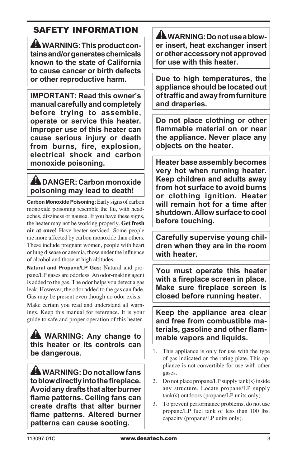 Safety information | Desa CCL3018PTA User Manual | Page 3 / 40