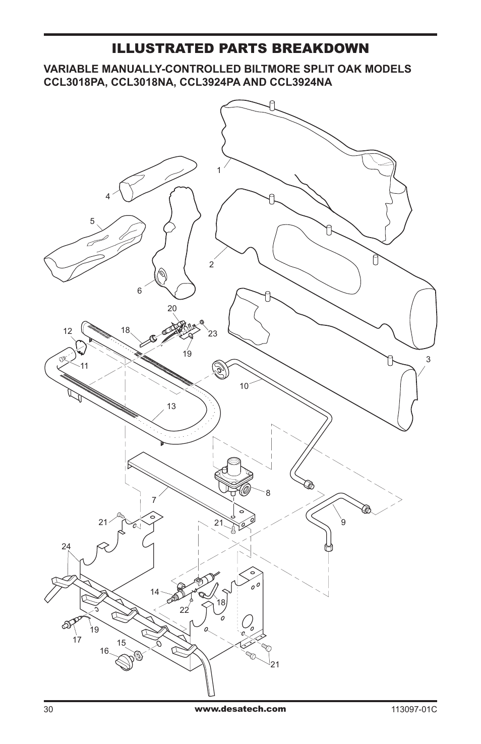 Illustrated parts breakdown and parts list, Illustrated parts breakdown | Desa CCL3018PTA User Manual | Page 30 / 40
