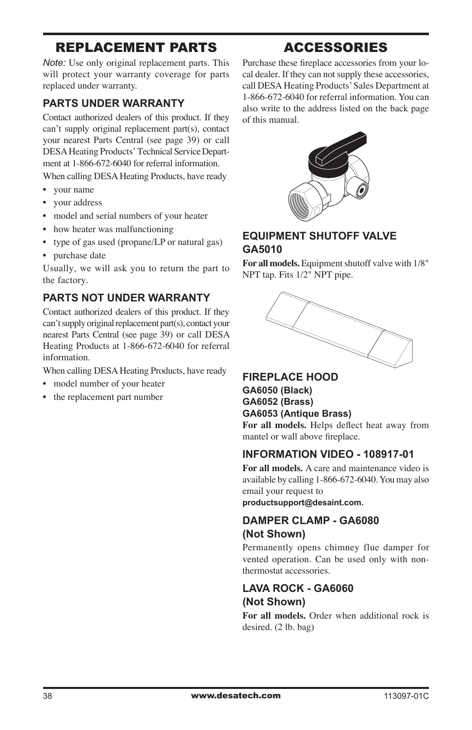 Replacement parts, Accessories | Desa CCL3018PTA User Manual | Page 38 / 40