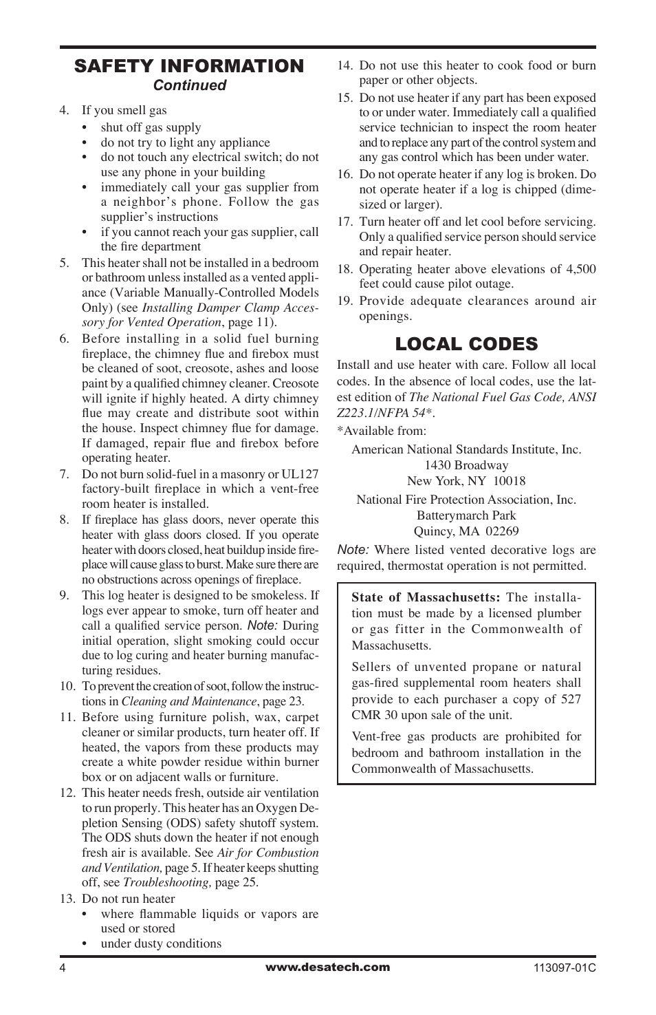 Product identification, Local codes, Safety information | Desa CCL3018PTA User Manual | Page 4 / 40