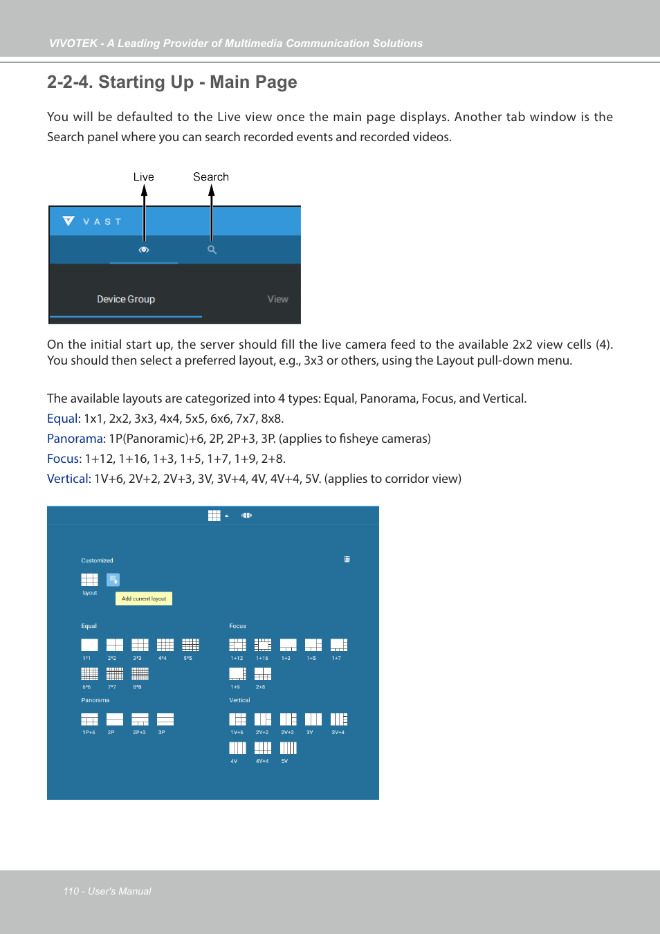 2-4. starting up - main page | Vivotek NR9682-v2 64-Channel NVR (No HDD) User Manual | Page 110 / 296