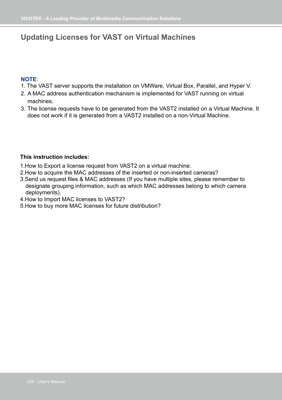 Updating licenses for vast on virtual machines | Vivotek NR9682-v2 64-Channel NVR (No HDD) User Manual | Page 206 / 296