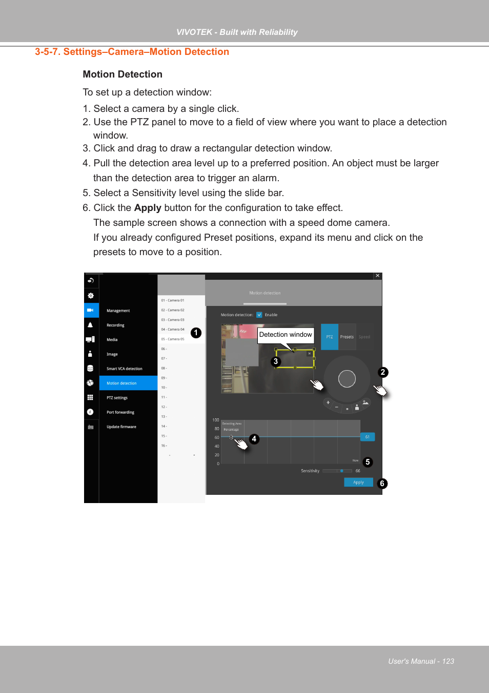 5-7. settings–camera–motion detection | Vivotek ND9542P 32-Channel 4K UHD NVR (No HDD) User Manual | Page 123 / 197