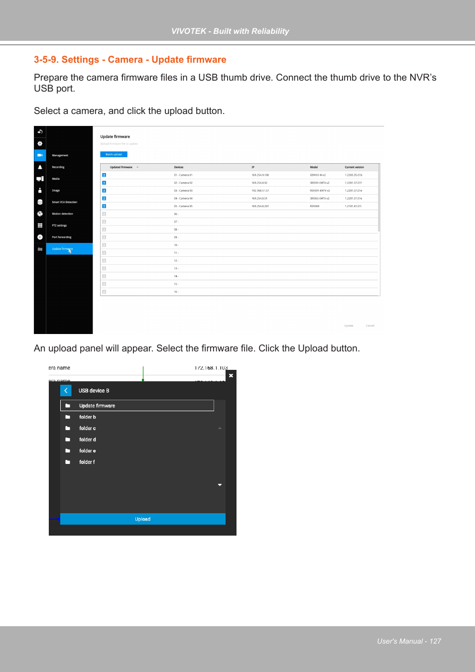5-9. settings - camera - update firmware | Vivotek ND9542P 32-Channel 4K UHD NVR (No HDD) User Manual | Page 127 / 197