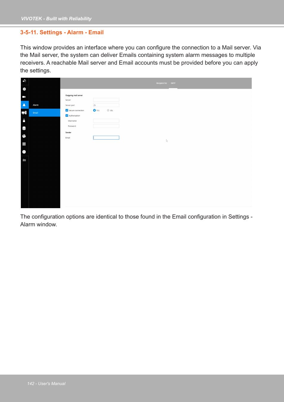 5-11. settings - alarm - email | Vivotek ND9542P 32-Channel 4K UHD NVR (No HDD) User Manual | Page 142 / 197