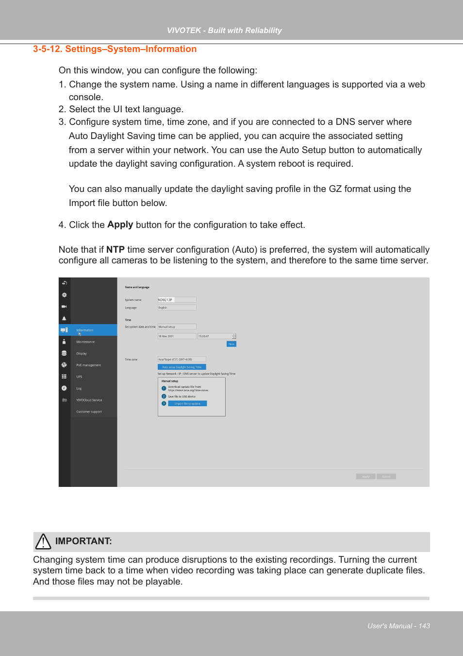 5-12. settings–system–information | Vivotek ND9542P 32-Channel 4K UHD NVR (No HDD) User Manual | Page 143 / 197