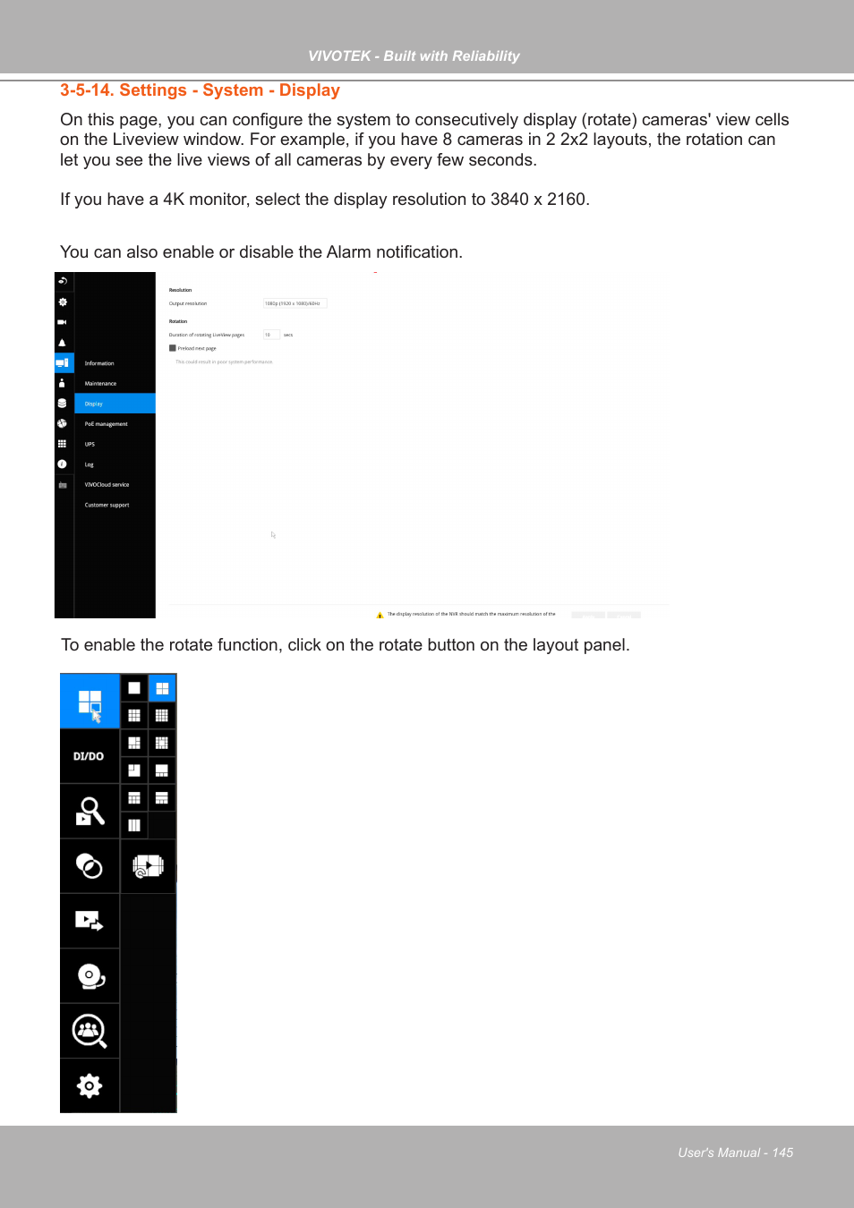 5-14. settings - system - display | Vivotek ND9542P 32-Channel 4K UHD NVR (No HDD) User Manual | Page 145 / 197