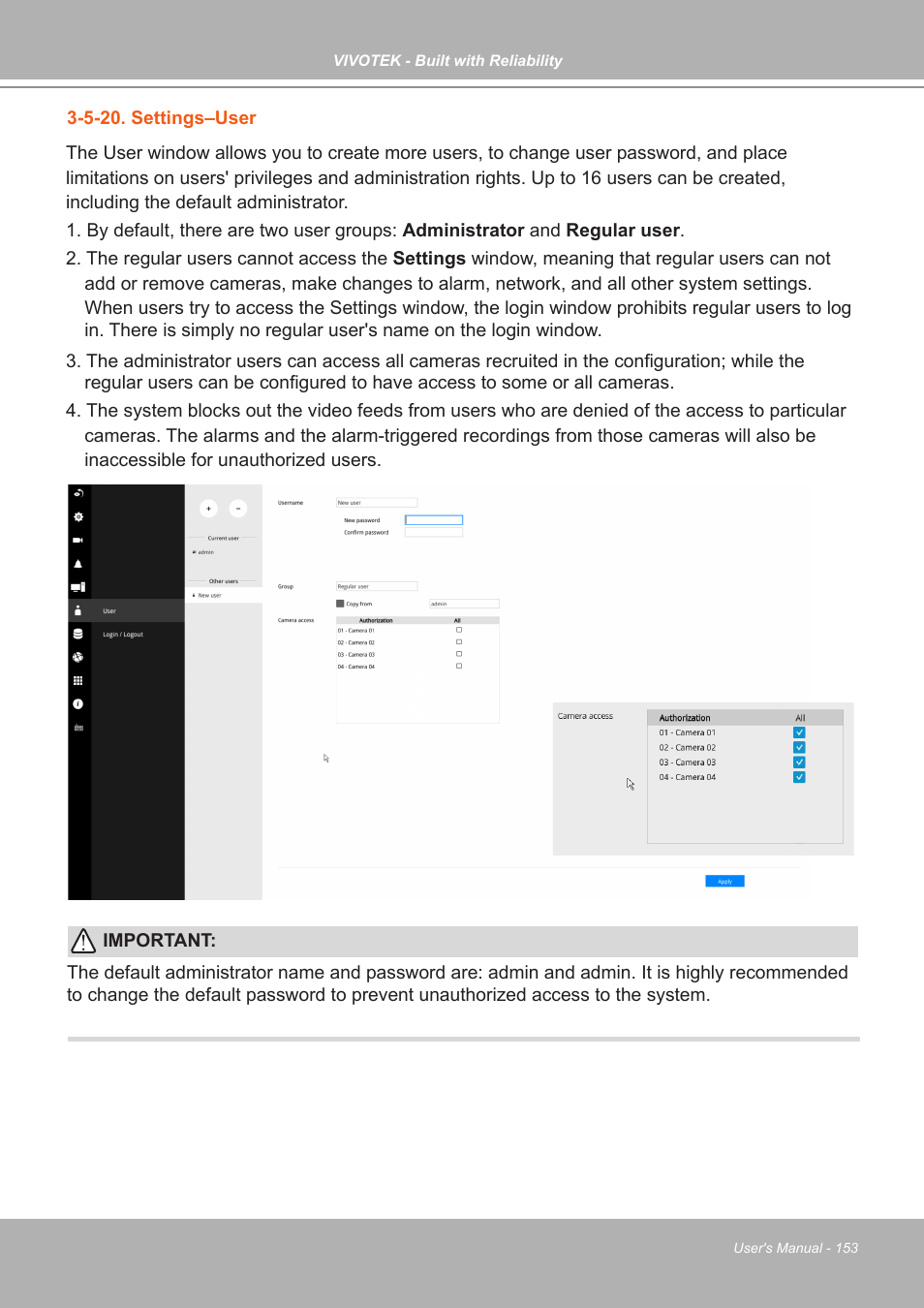 5-20. settings–user | Vivotek ND9542P 32-Channel 4K UHD NVR (No HDD) User Manual | Page 153 / 197