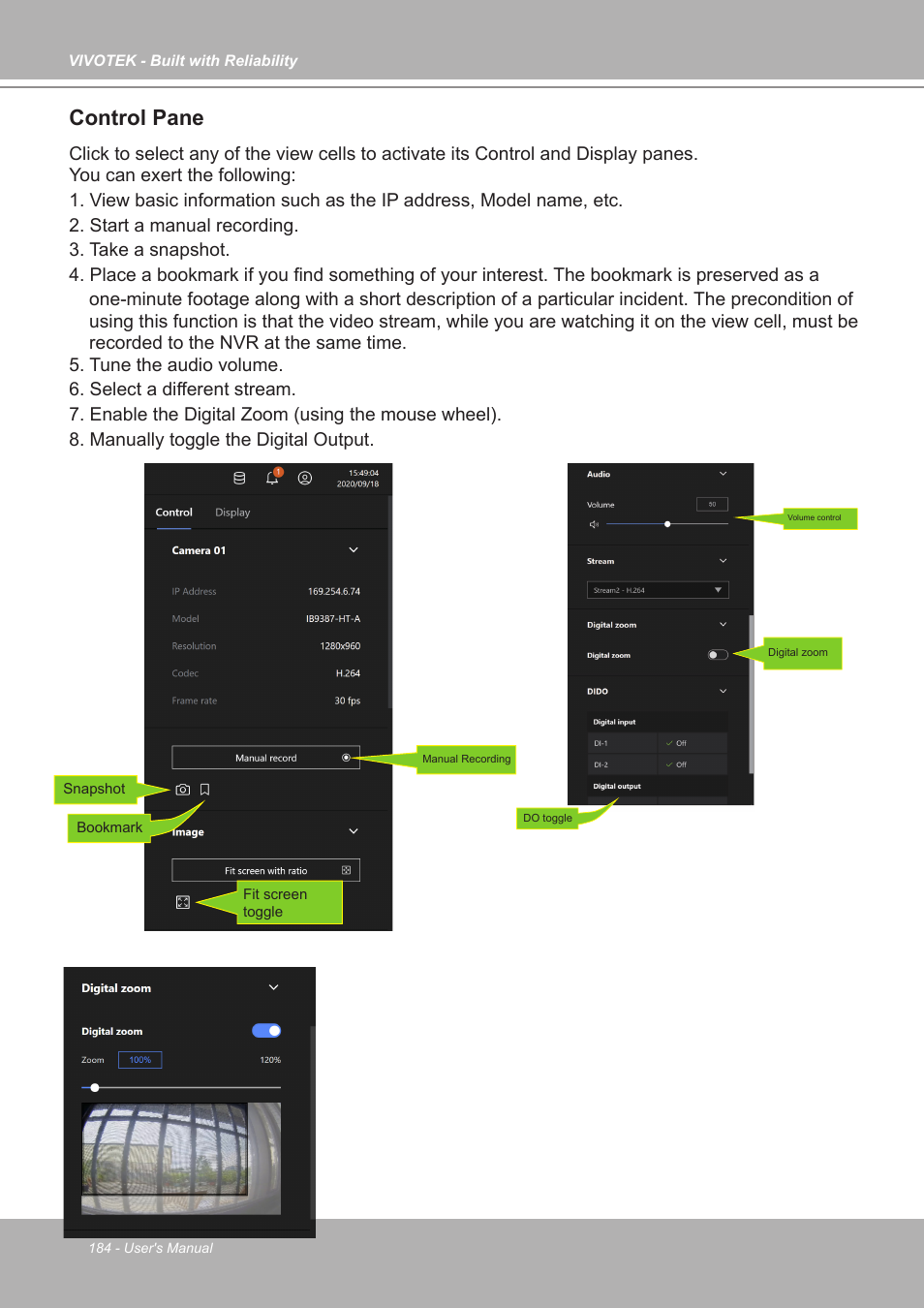 Control pane | Vivotek ND9542P 32-Channel 4K UHD NVR (No HDD) User Manual | Page 184 / 197