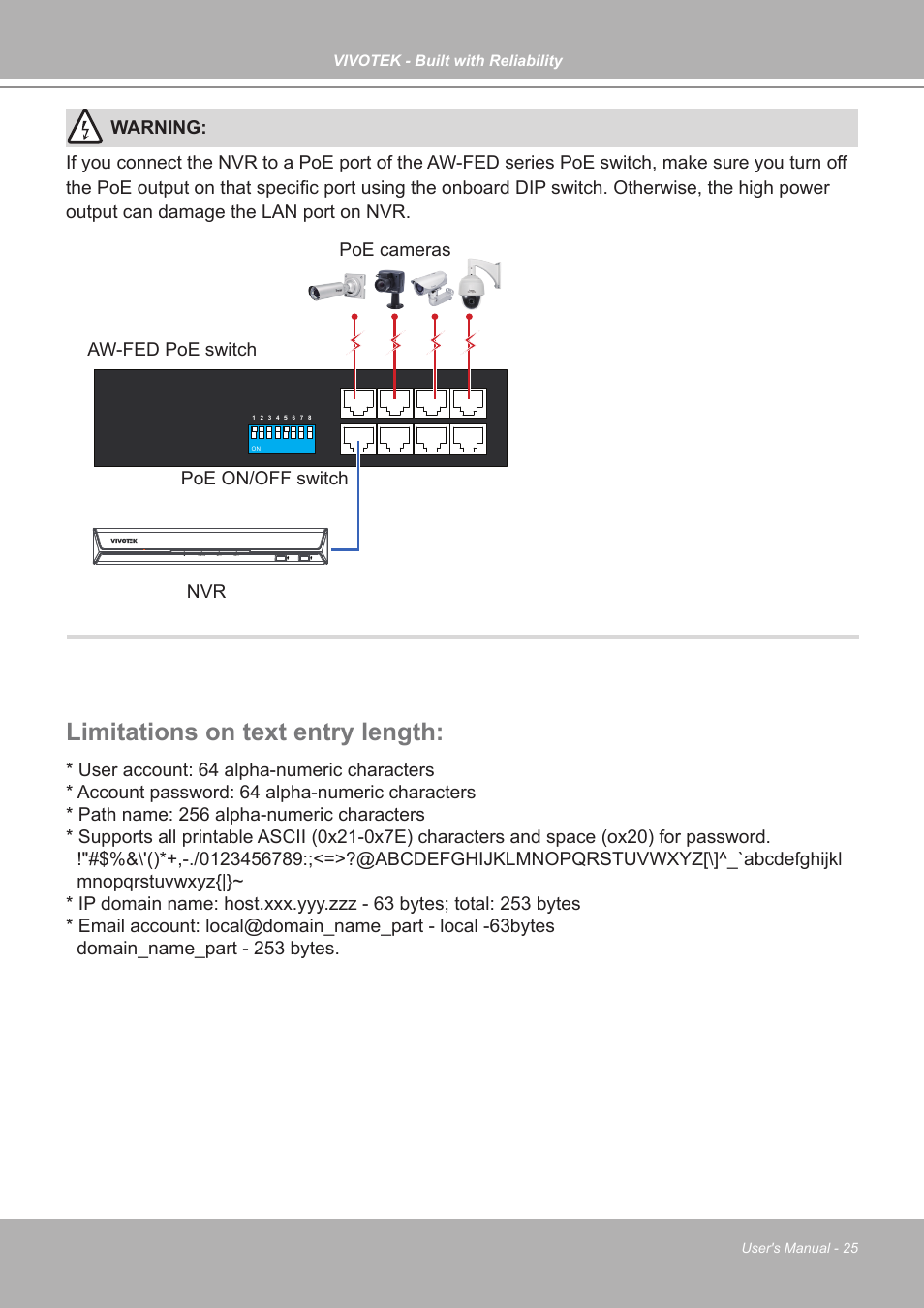 Limitations on text entry length | Vivotek ND9542P 32-Channel 4K UHD NVR (No HDD) User Manual | Page 25 / 197