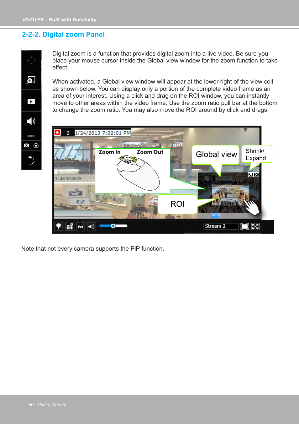 2-2. digital zoom panel, Global view | Vivotek ND9542P 32-Channel 4K UHD NVR (No HDD) User Manual | Page 60 / 197