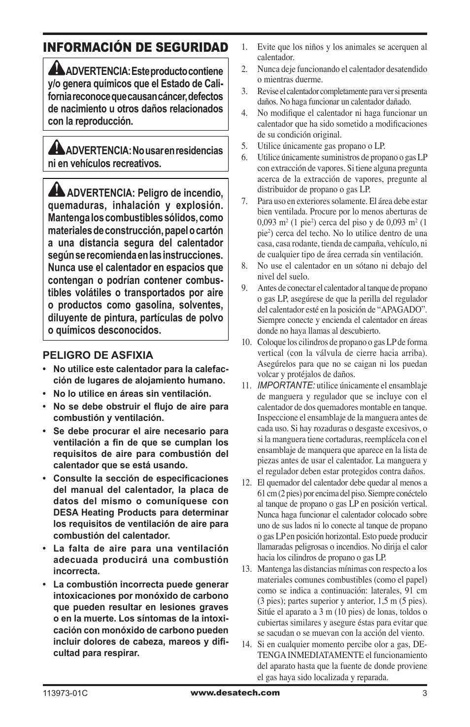 Información de seguridad | Desa 000-15 User Manual | Page 13 / 32