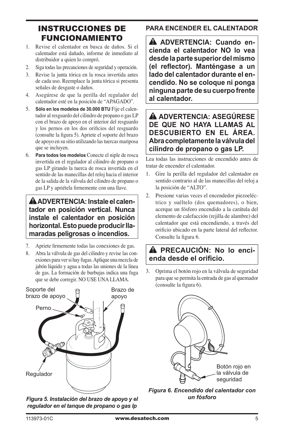 Instrucciones de funcionamiento, Precaución: no lo enci- enda desde el oriﬁcio | Desa 000-15 User Manual | Page 15 / 32