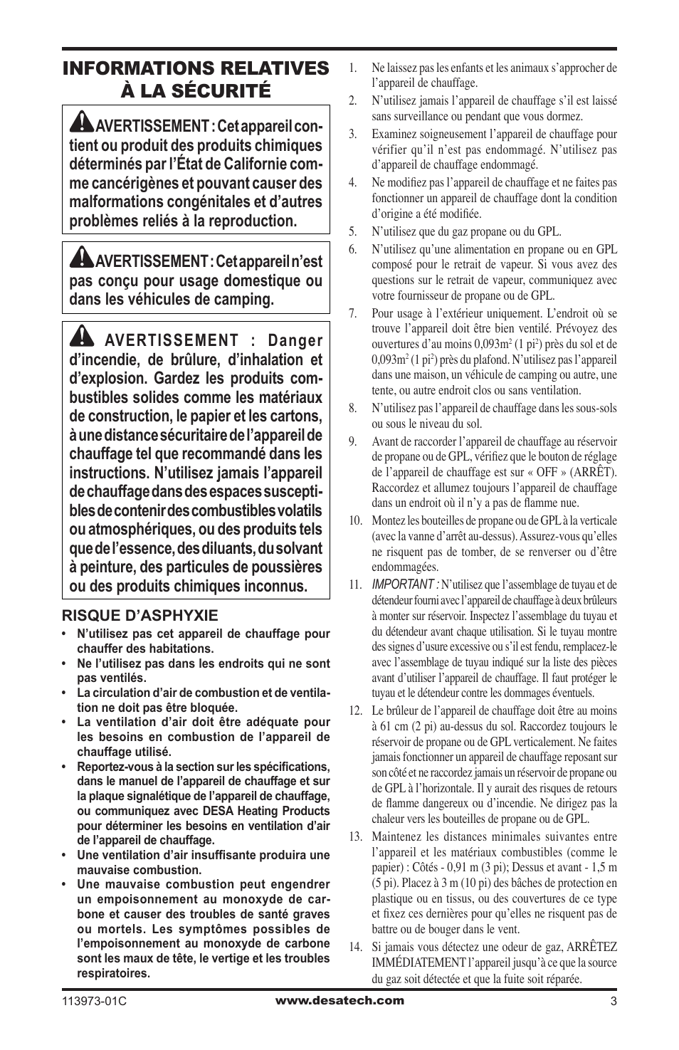 Informations relatives à la sécurité | Desa 000-15 User Manual | Page 23 / 32