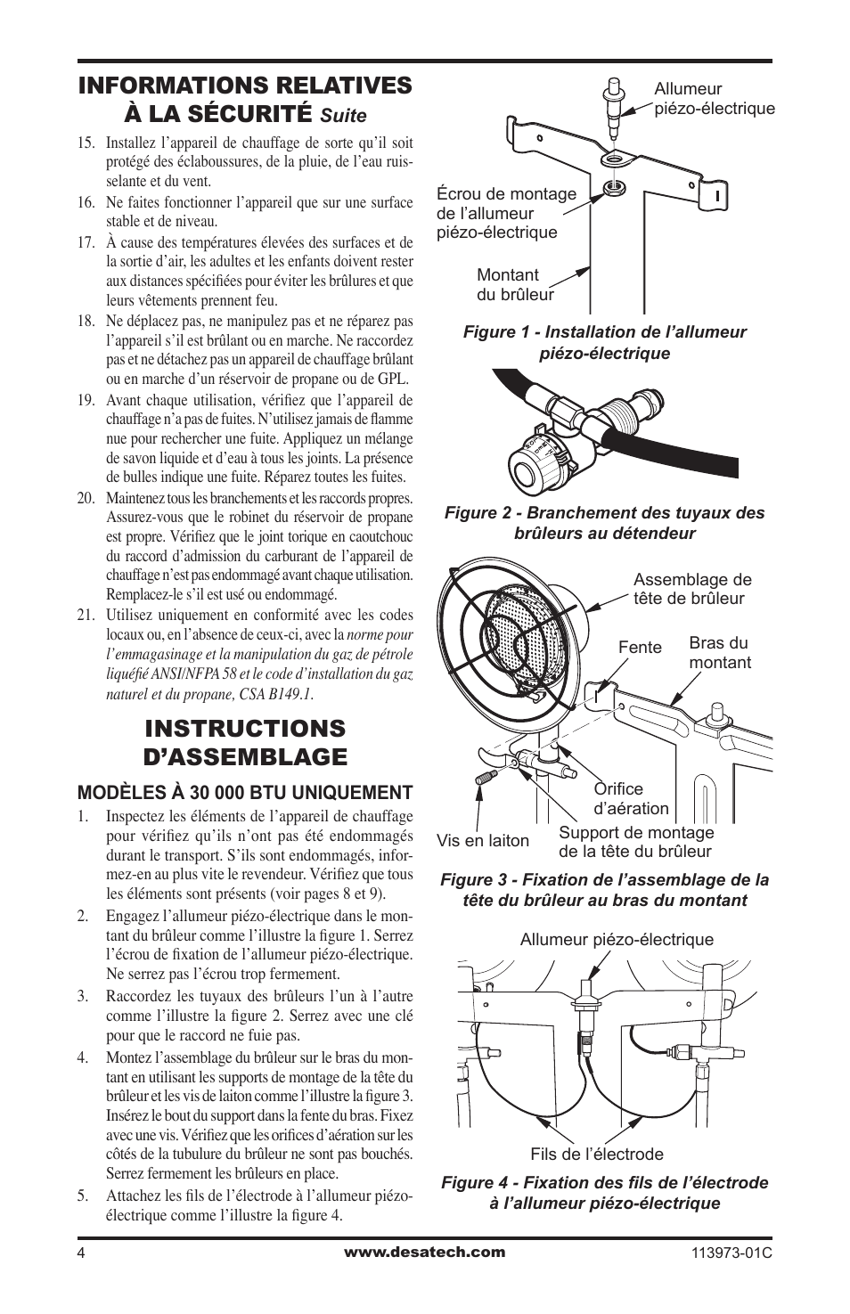 Instructions d’assemblage, Informations relatives à la sécurité | Desa 000-15 User Manual | Page 24 / 32