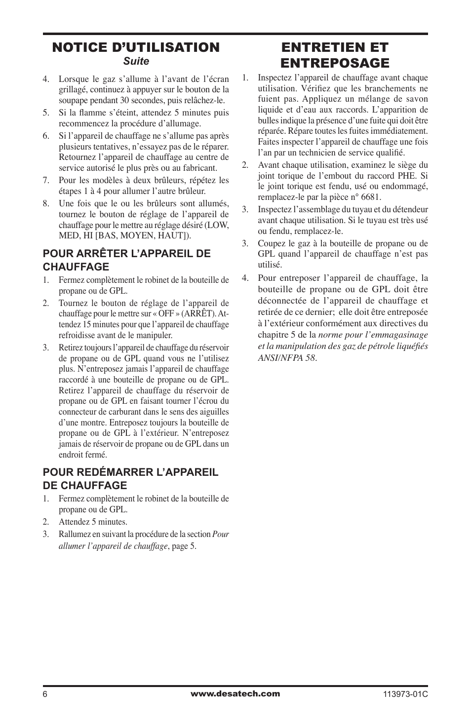 Entretien et entreposage, Notice d’utilisation | Desa 000-15 User Manual | Page 26 / 32