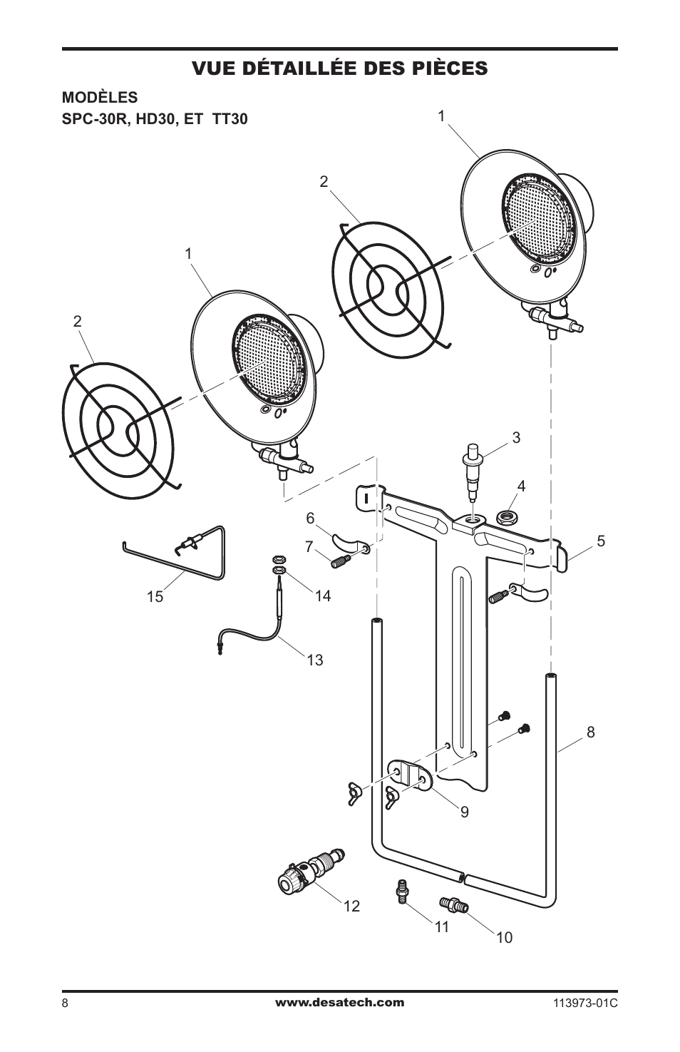 Vue détaillée et liste des pièces, Vue détaillée des pièces | Desa 000-15 User Manual | Page 28 / 32
