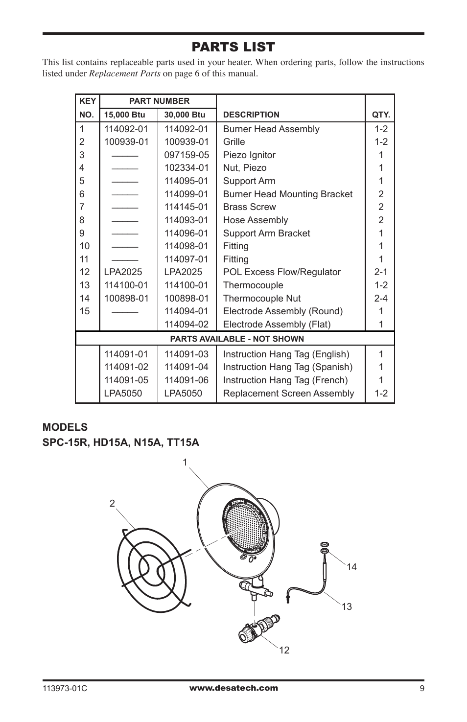 Parts list | Desa 000-15 User Manual | Page 9 / 32