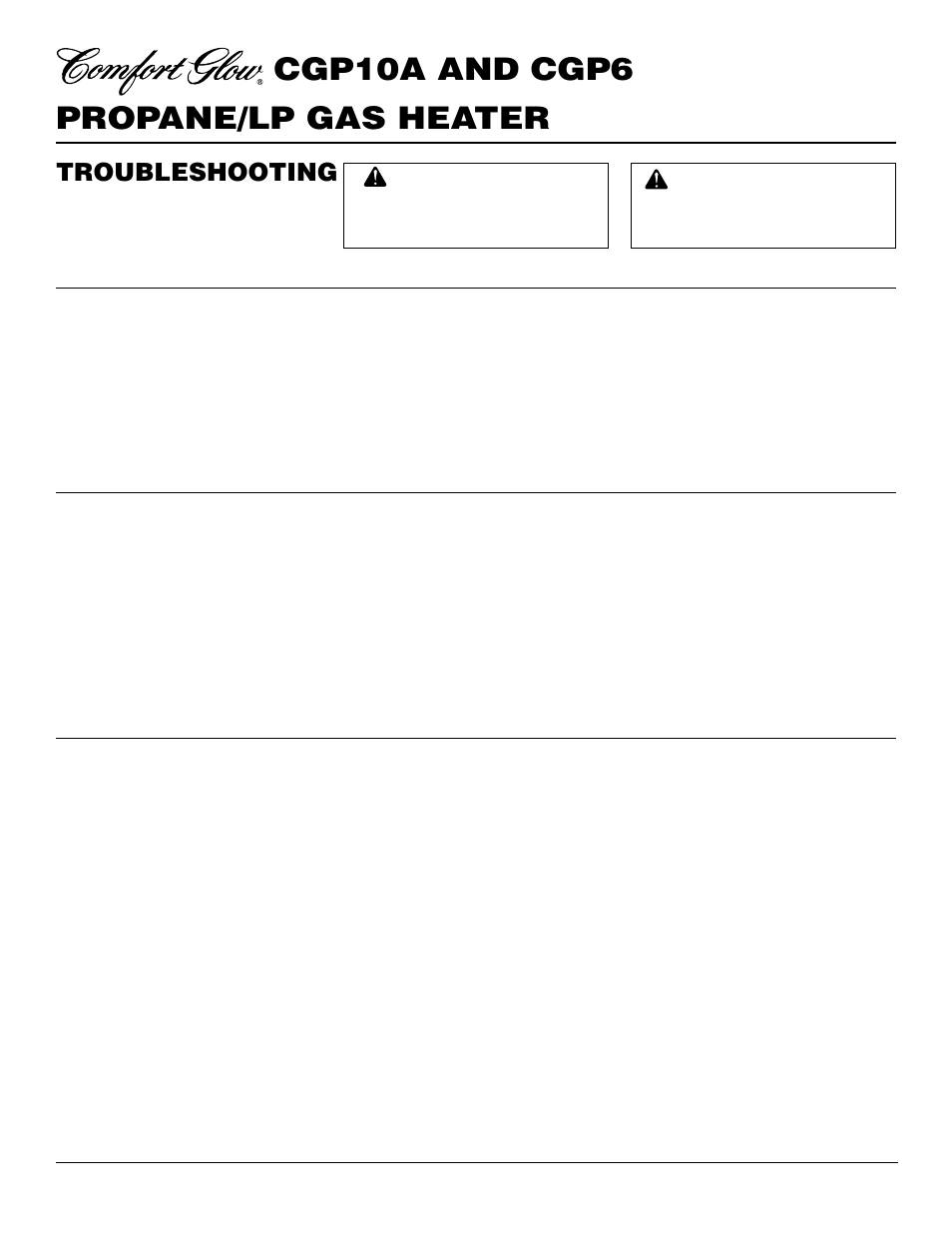 Propane/lp gas heater cgp10a and cgp6, Troubleshooting | Desa CGP10A User Manual | Page 12 / 20